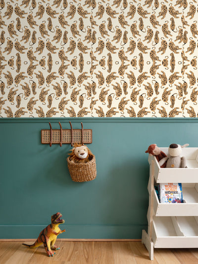 Neutral Tiger Wallpaper for Tropical Jungle Nursery & Kid's Room