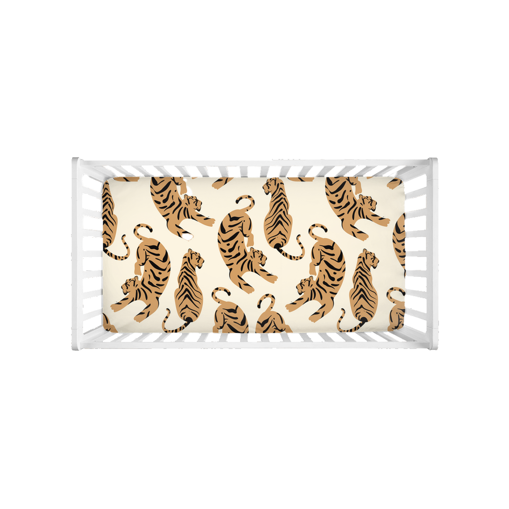 Neutral Tiger Crib Sheet for Tropical, Jungle, and Animal Theme Nursery