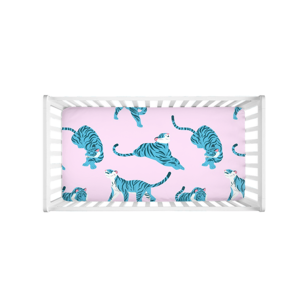 Girly Tropical Jungle Pink Tiger Crib Sheet for Baby Girl Nursery