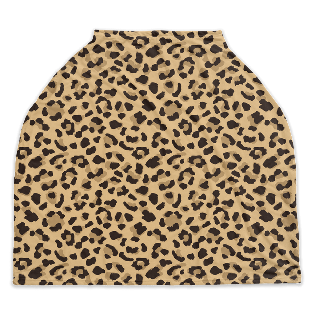 Top down view of leopard print multi-use nursing cover.