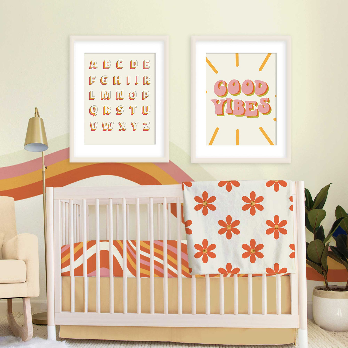 Pink and Orange Vintage 70s Inspired Crib Sheet