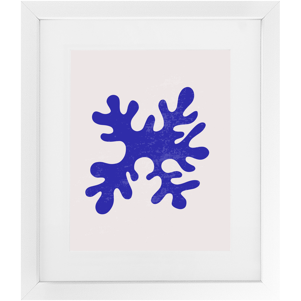8 inch by 10 inch framed print of loosely drawn ocean coral in the color blue.