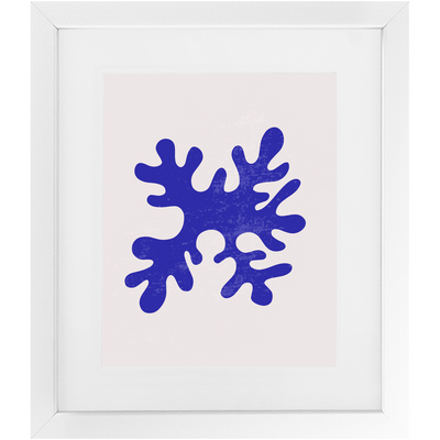 8 inch by 10 inch framed print of loosely drawn ocean coral in the color blue.