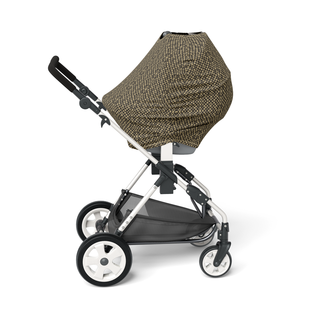 Multi-use nursing and stroller cover in neutral ikat pattern